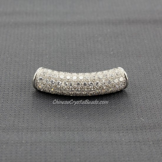 Cubic Zirconia Pave Beads, tube beads, 6x24mm, hole: 2.5mm, 18k platinum gold plated, 1 pieces