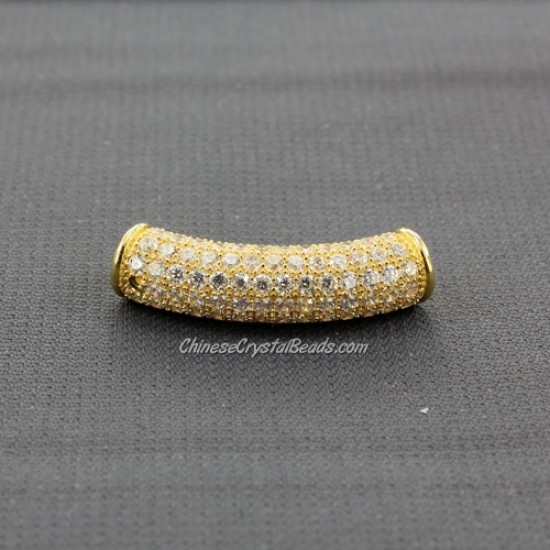 Cubic Zirconia Pave Beads, tube beads, 6x24mm, hole: 2.5mm, 18k gold plated, 1 pieces