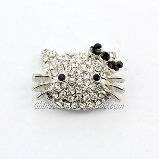 pave black crystal cat charms, 32x21mm, silver plated, 1 pieces