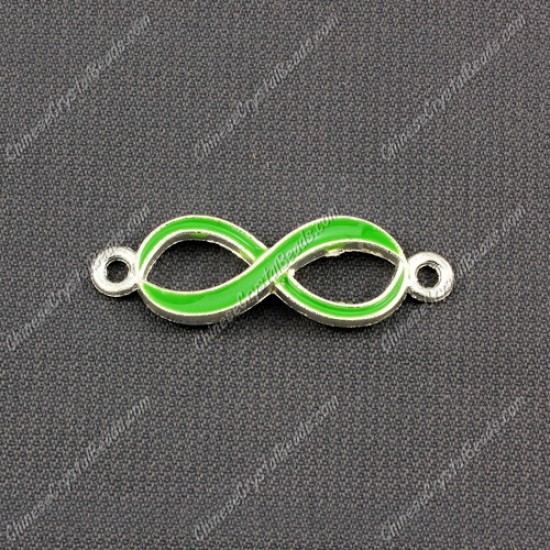 Infinity Links Connectors Pendants charm, 10x32mm, silver plated, green, 1pcs