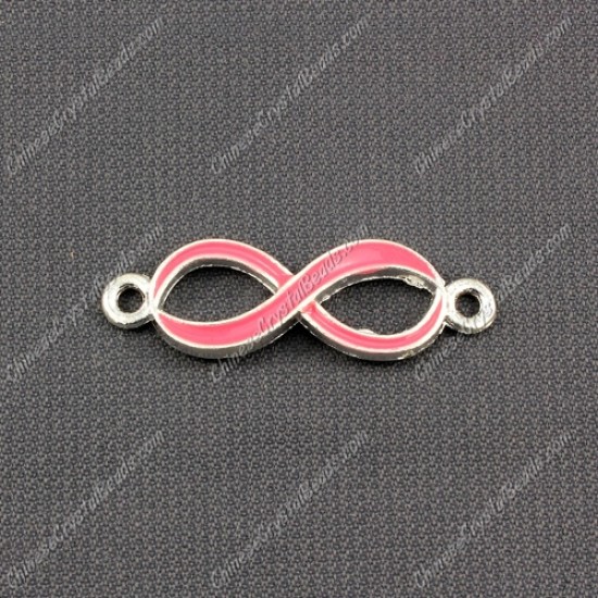 Infinity Links Connectors Pendants charm, 10x32mm, silver plated, pink, 1pcs