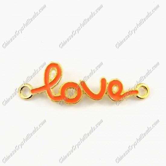 Love Links Connectors Pendants charm, 12x39mm, gold plated, orange, 1pcs