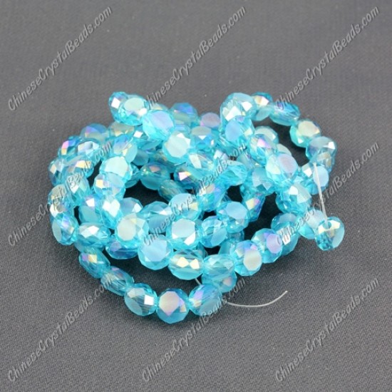 6mm Bread crystal beads long strand, aqua AB, 100pcs per strand