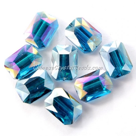 Chinese Crystal Faceted Rectangle Pendant ,capri blue AB, 13x18mm, 10 beads