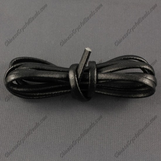 4 folded Nappa flat leather cord, 4mm, black, (Sold by the meter)
