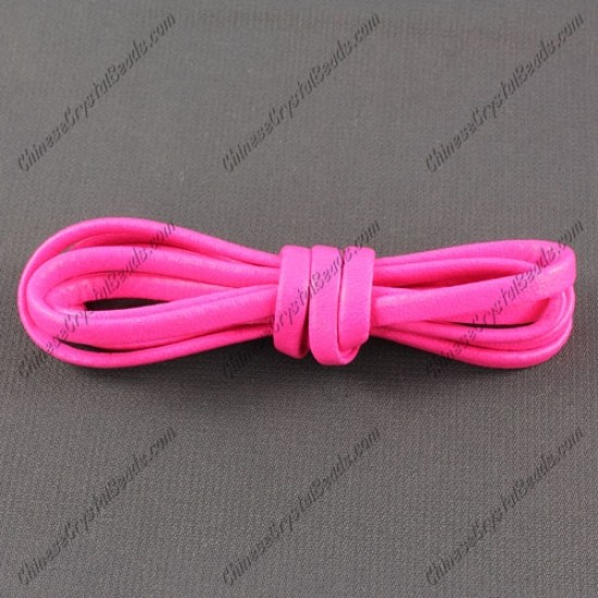 4 folded Nappa flat leather cord, 4mm, fuchsia neon color, (Sold by the meter)