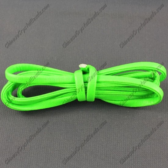4 folded Nappa flat leather cord, 4mm, green neon color, (Sold by the meter)