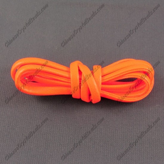 4 folded Nappa flat leather cord, 4mm, orange neon color, (Sold by the meter)