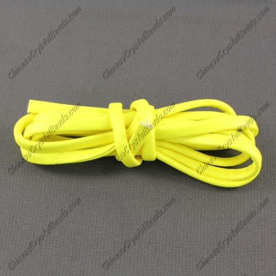 4 folded Nappa flat leather cord, 4mm, yellow neon color, (Sold by the meter)