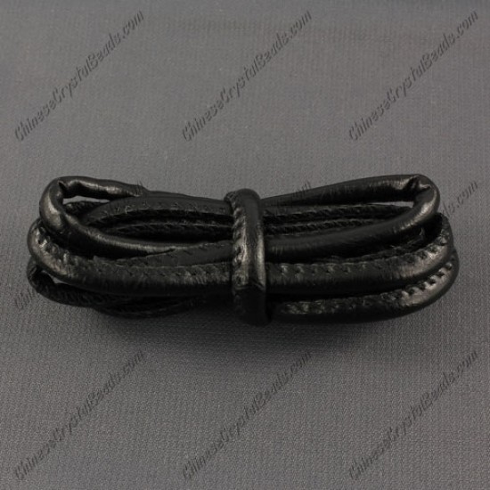 Stitched Nappa Round Leather Cord, 5mm, Black, (Sold by the meter)