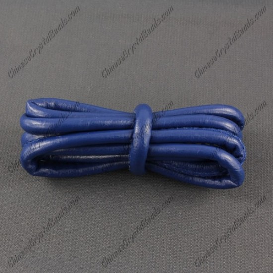 Stitched Nappa Round Leather Cord, 5mm, sapphire, (Sold by the meter)