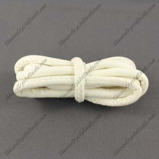 Stitched Nappa Round Leather Cord, 5mm, white, (Sold by the meter)