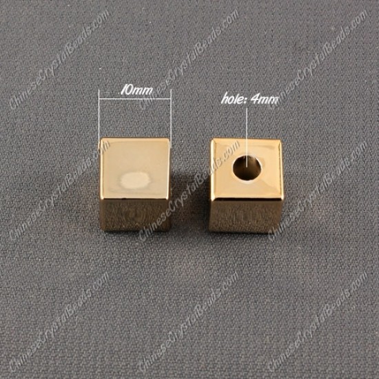 CCB Plastic Beads, golden color, Cube, 10mm, hole:4mm, sold per pkg of 50pcs