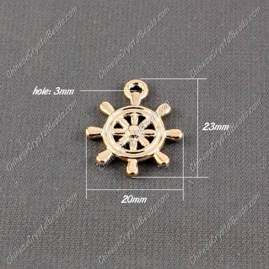 CCB Plastic Beads, golden color, rudder pendant, 23x20xx3mm, hole:3mm, sold per pkg of 50pcs