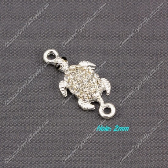 turtles pave crystal link charms, silver plated 13x27mm, 1pcs