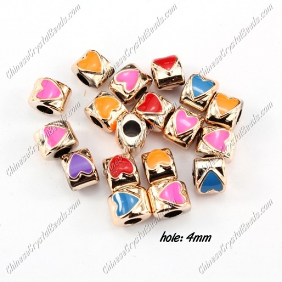 CCB, heart beads, hole: 4mm,8x10x10mm, mixture color,  sold per pkg of 20 pcs
