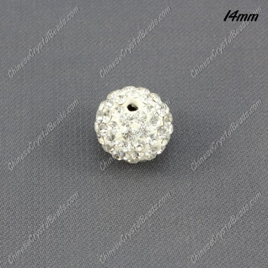 Pave Crystal Disco (Clay) Ball Rhinestone Bead, clear, 14mm, hole: 1.8mm, sold per pkg of 9pcs