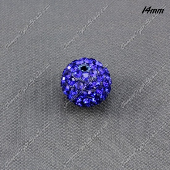 9Pcs 14mm Pave Crystal Disco (Clay) Ball Rhinestone Bead, navy blue,hole: 1.8mm