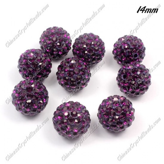 Pave Crystal Disco (Clay) Ball Rhinestone Bead, violet, 14mm, hole: 1.8mm, 9 pcs