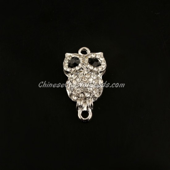 pave crystal owl charms, 28x16mm, silver plated, 1pcs