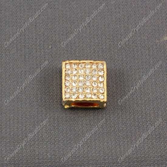 Pave square beads, 12mm, plate-rose gold, sold per pkg of 9pcs