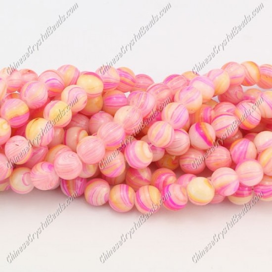 8mm round glass beads strand, gpainting of european style pink, 100pcs per strand