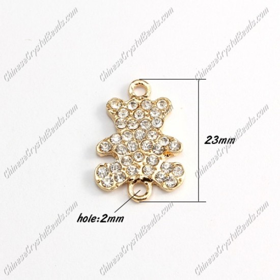Pave Crystal Links Charms Bear, gold plated alloy, 15x23mm, 1pcs