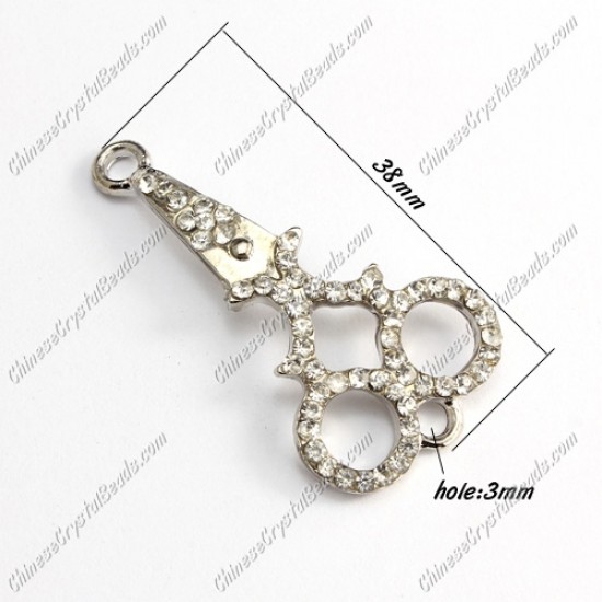Charms Pave Rhinestone silver plated shears, Bracelet Links Connectors Finding, 38mm, 1 pcs