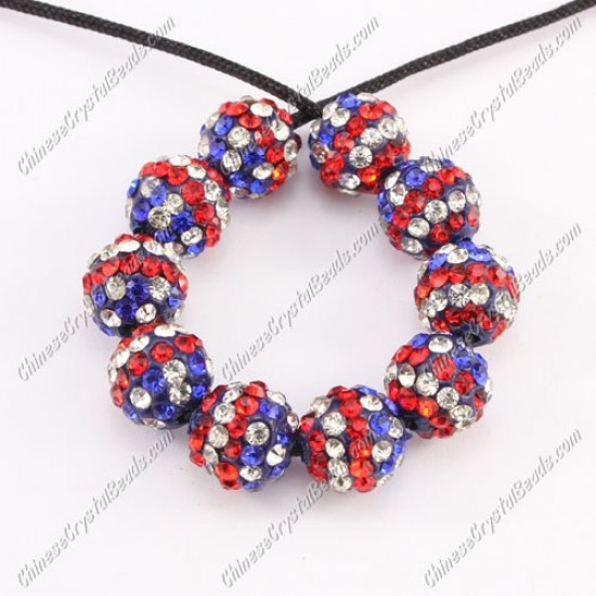 50pcs, Pave beads , clay, American flag 10mm, hole: 1.5mm