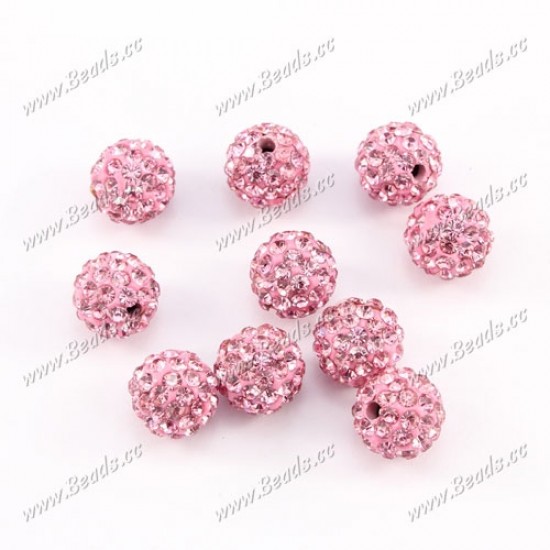 50pcs 10 pave clay disco beads, light Pink, hole: 1.5mm