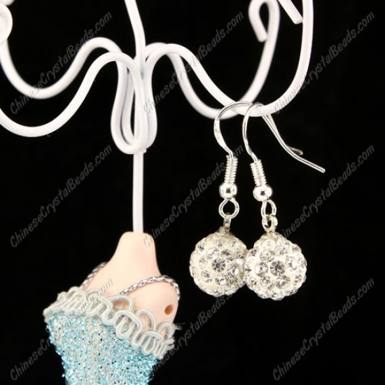 Pave Drop Earrings, White, 10mm clay disco beads, sold 1 pair