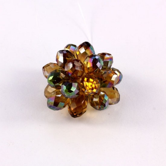 Crystal Beaded Flower, 3D beading flower, yellow light, 34x24mm, sold 1 pcs