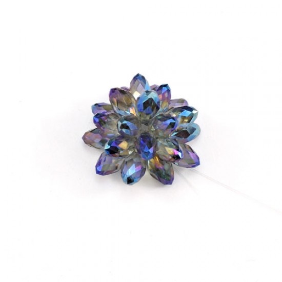 Crystal Beaded Flower, 3D beading flower, blue-light, 20x30mm, sold 1 pcs