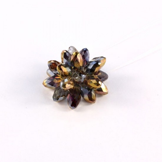 Crystal Beaded Flower, 3D beading flower, copper purple light, 20x30mm, sold 1 pcs