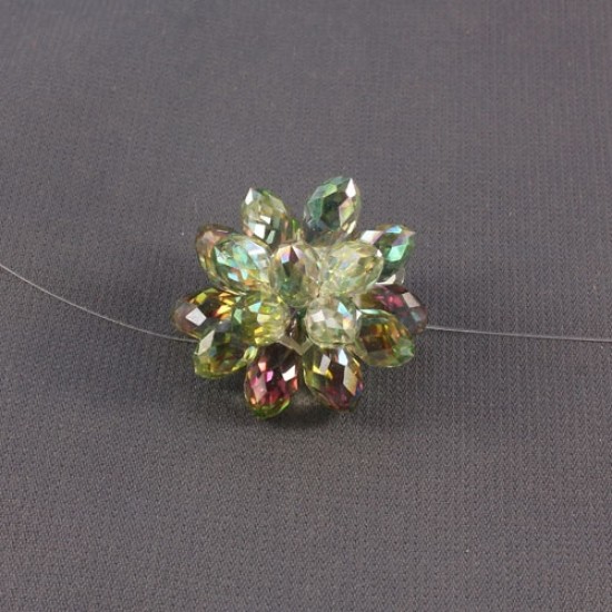 Crystal Beaded Flower, 3D beading flower, green and purple light, 20x30mm, sold 1 pcs