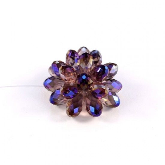 Crystal Beaded Flower, 3D beading flower, purple light, 34x24mm, sold 1 pcs