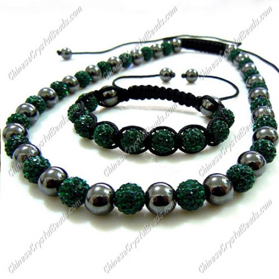 Pave set, Emerald Color, 10mm clay pave beads, Necklace, bracelet