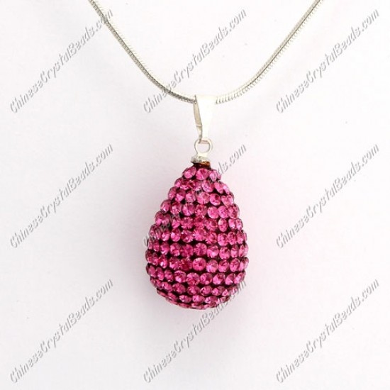 Pave Crystal drop pendant, resin base, (free necklace), rosaline, 15x20mm, sold 1 piece