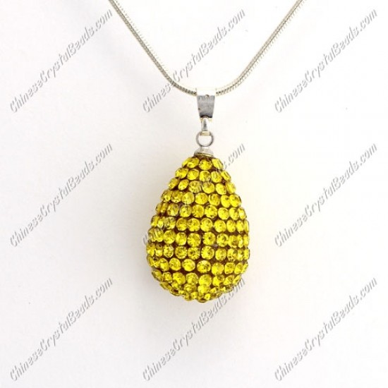 Pave Crystal drop pendant, resin base, (free necklace), yellow, 15x20mm, sold 1 piece