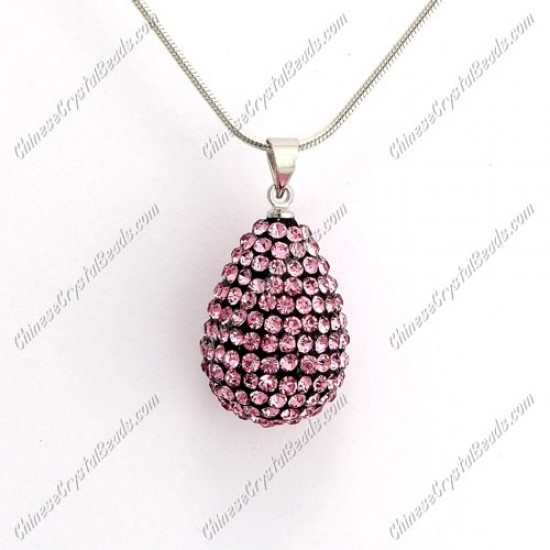 Pave Crystal drop pendant, resin base, (free necklace), pink, 15x20mm, sold 1 piece