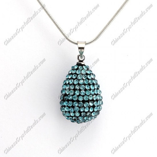 Pave Crystal drop pendant, resin base, (free necklace), aqua, 15x20mm, sold 1 piece