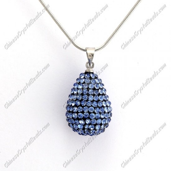 Pave Crystal drop pendant, resin base, (free necklace), lt. sapphire, 15x20mm, sold 1 piece