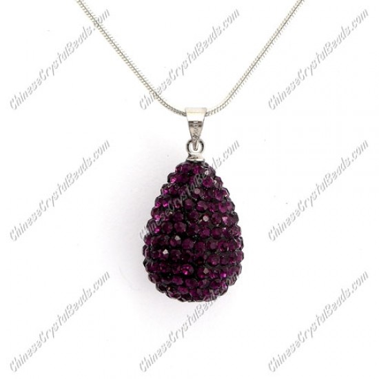 Pave Crystal drop pendant, resin base, (free necklace), violet, 15x20mm, sold 1 piece