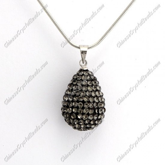 Pave Crystal drop pendant, resin base, (free necklace), gray, 15x20mm, sold 1 piece