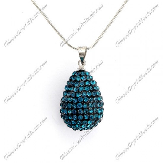 Pave Crystal drop pendant, resin base, (free necklace), indicolite, 15x20mm, sold 1 piece
