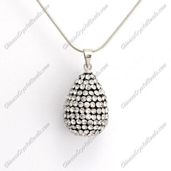 Pave Crystal drop pendant, resin base, (free necklace), white, 15x20mm, sold 1 piece