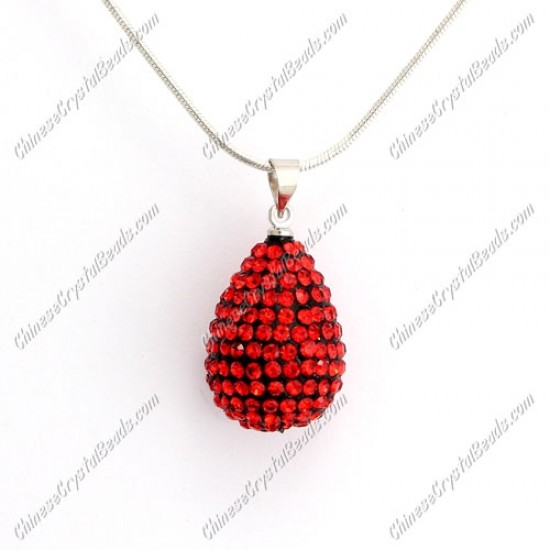 Pave Crystal drop pendant, resin base, (free necklace), red, 15x20mm, sold 1 piece