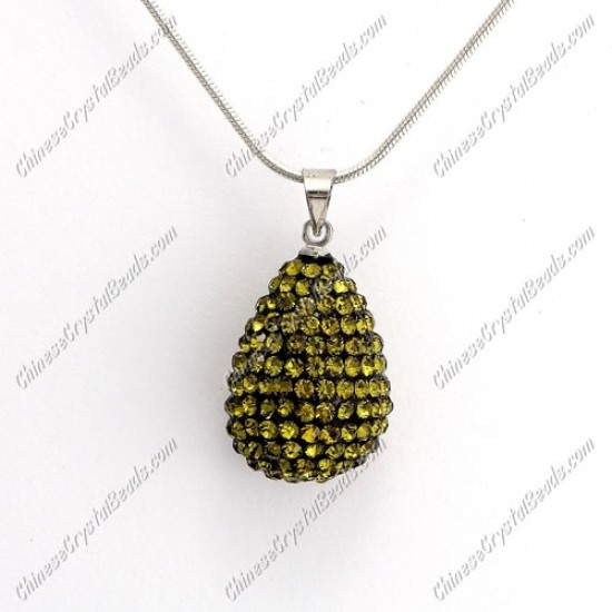 Pave Crystal drop pendant, resin base, (free necklace), Olive green, 15x20mm, sold 1 piece