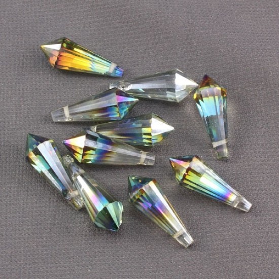 Chinese Crystal Icicle Drop Beads, 8x20mm, 1-hole, green light, sold per pkg of 10 pcs