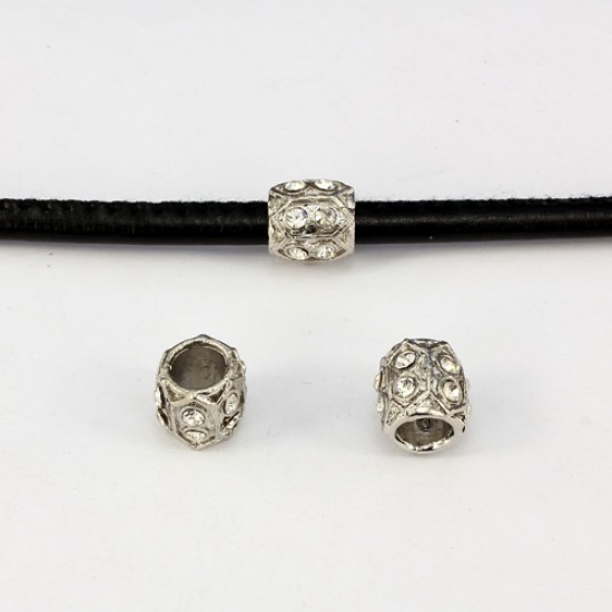Alloy European Beads, #007, 10x10mm, hole:6mm, pave clear crystal, platinum plated, 1 piece